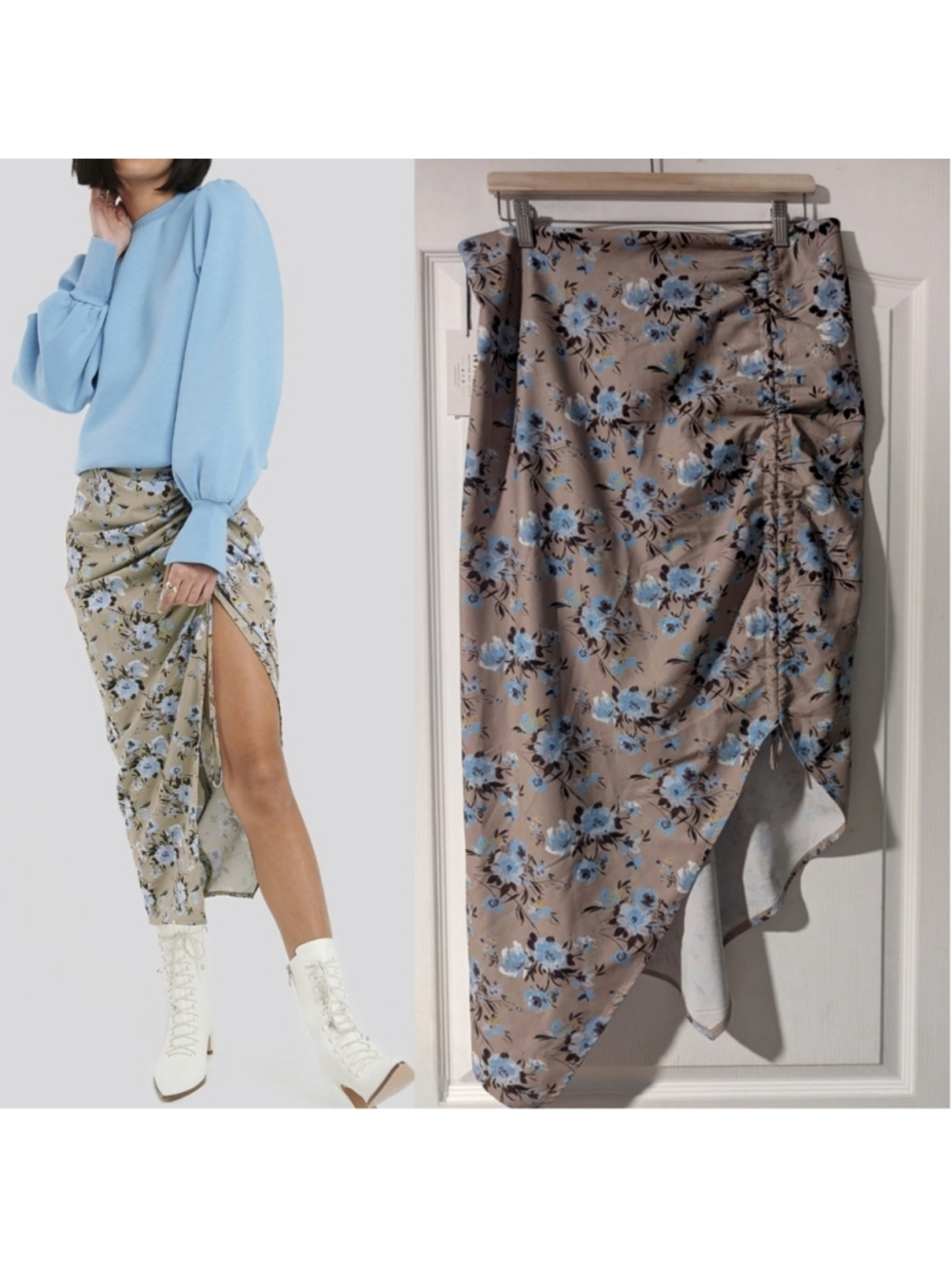 NWT NA-KD | Gathered Side Split Floral Midi Skirt